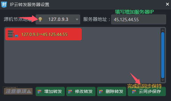 IP云转发服务器设置界面